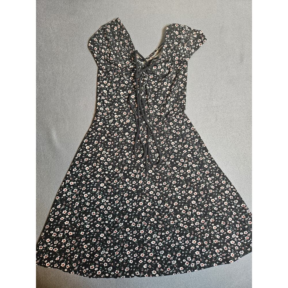 Aeropostale Dress Womens Extra Small Black Floral Tie-Neck Sundress